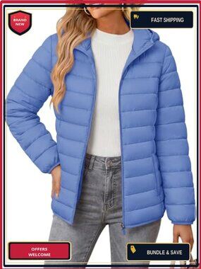 Women's Quilted Puffer Jacket Hooded Lightweight Packable Water Resistant Zip